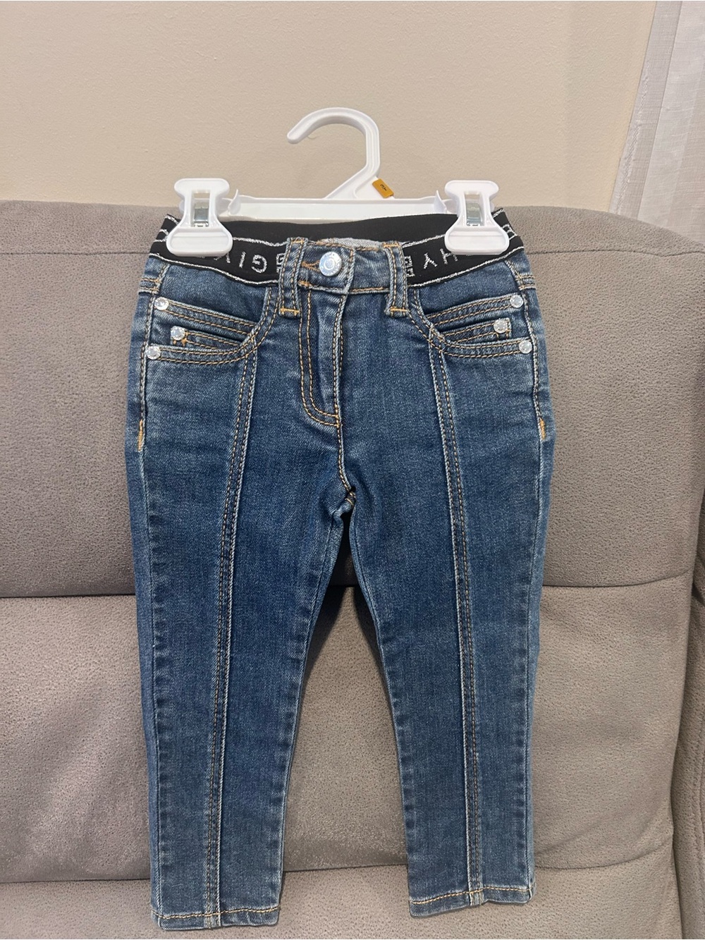 Givenchy Paris Girls Blue Denim Jegging Pants with Decorative Seams Size 2T